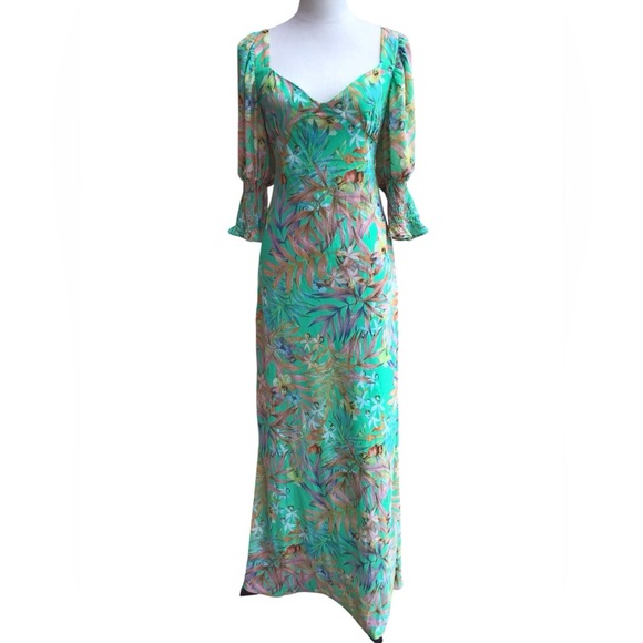 Luxxel Green Tropical Open Back Maxi Dress Women’s Size Large - Picture 2 of 8